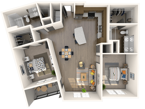 Floor plan for 2 beds, 2 baths, 1285 sqft